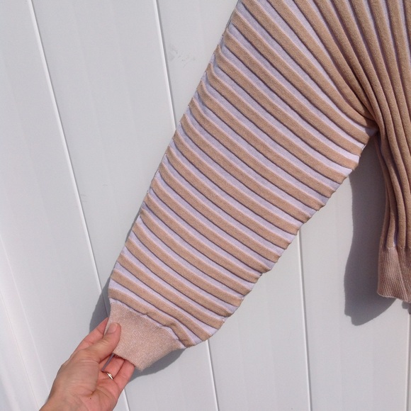 Free People Mad Chill Ribbed Turtleneck Balloon Sleeve Neutral Ivory Cream Tan S - Picture 7 of 9